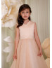 Pearl Neck Champagne Satin Tulle Ankle Length Flower Girl Dress